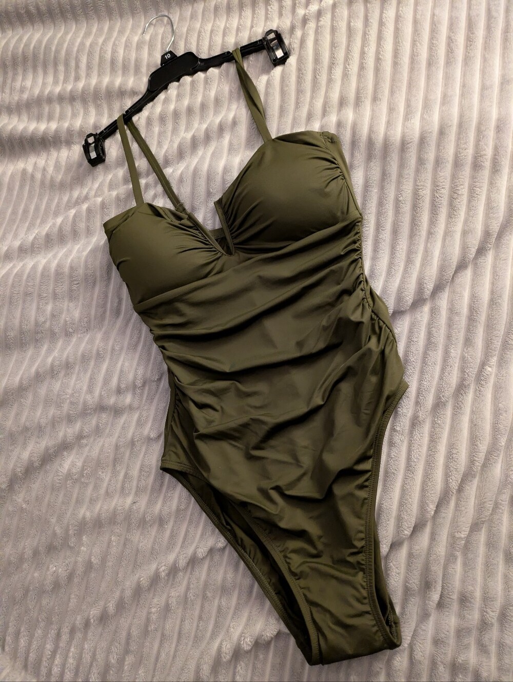 NWT Ralph Lauren Olive Green Ruched One-Piece Swimsuit with Support Cups